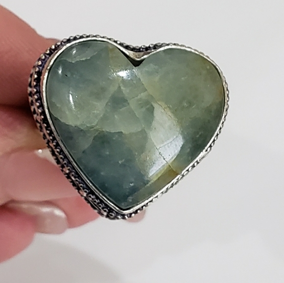 Beautiful Heart Shaped Aquamarine Gemstone 925 Vintage Goth Ring - Picture 9 of 12